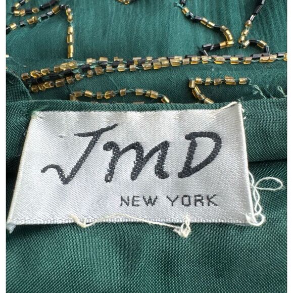 Vintage JMD New York Beaded Jacket Green Gold Black Open Front Top Size Large - Picture 8 of 12